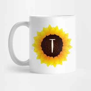 Floral Monogram T Bright Yellow Sunflower Mug